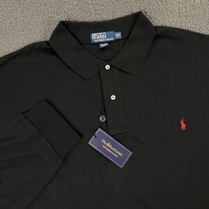 Polo Ralph Lauren Interlock Polo Shirt 4XLT Long Sleeve Pony Black NEW NWT